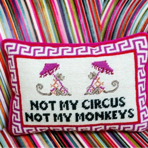 Furbish needlepoint throw pillow Not My Circus, Not My Monkeys - Picture 6 of 8